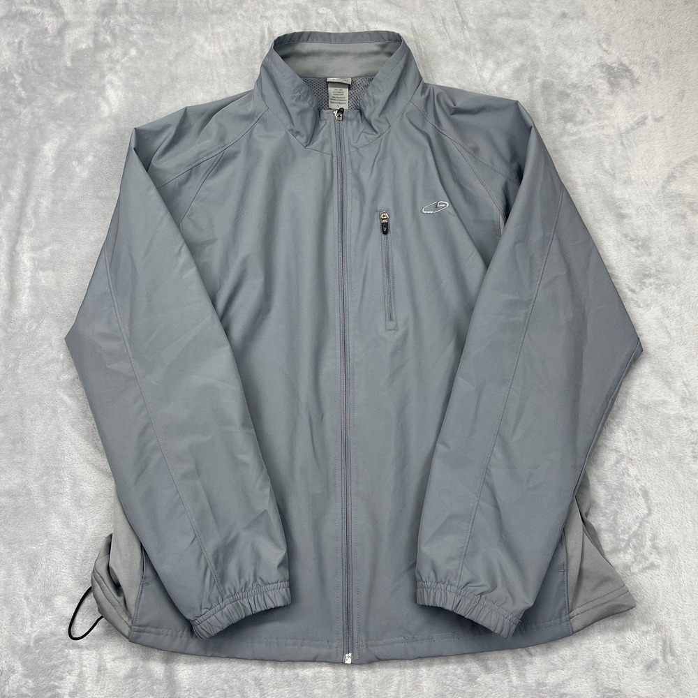 Champion Track Jacket Men Large Gray Lightweight Athletic Fit Mock Neck Full Zip